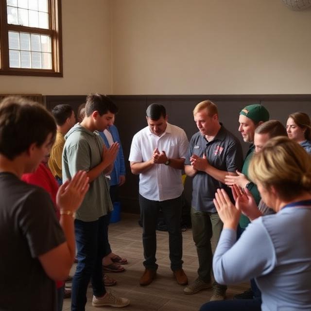 Team prayer before a long day of service