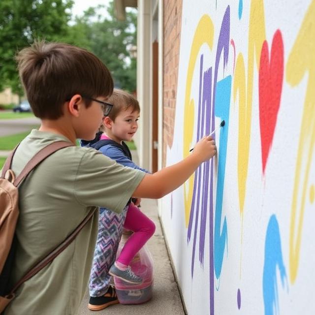 Youth painting a local church